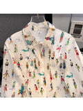 znbbw Fashion Pattern Print Loose Long Sleeve Single Breasted Shirt 2023 Spring Women's Turn-Down Collar Casual Female Blouse