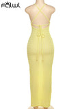 znbbw Summer Sexy Solid Popcorn Long Dresses Club Outfit For Women 2023 Sleeveless Halter Slim Fit Maxi Dress Casual Dress