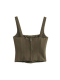 Znbbw TRAF - 2023 Green Backless Bandage Corset Tops Women Sexy Square Neck Satin Bustier Tank Crop Top Elegant Party Tops