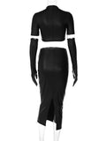 znbbw Summer Sexy Solid Faux Leather Crop Top And Long Skirt Sets Club Outfit For Women 2023 Black PU 2 Two Piece Sets Female