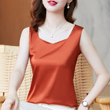 Znbbw Fashion Summer Silk Tank Tops Women Office Lady Solid Satin Camisole Vest Female Casual Loose Basic Tops For Women