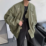 Znbbw Men Jackets Oversized Korean Women Padded Coats Hip-hop Star Patch Loose Baseball Jacket Streetwear Pockets Cargo Windbreaker