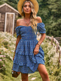 Znbbw Women's Summer Dress Elegant Floral Print Vintage Mini Dress Clothes V-Neck Puff Sleeve Ruffles Sexy Cake Dresses for Women 2023