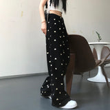 znbbw Pants Women Heart Print Retro Lovely Autumn Loose Fashion Feminine Basic High Waist Street Style Harajuku Mopping Trouser