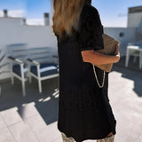 znbbw Lace Patchwork Temperament Beach Dress Summer Short Sleeve Folds Dress Fashion New Lace Pattern O-Neck Loose Women Dress