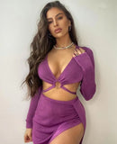 znbbw New Long Sleeve Bandage Dress Sets Elegant Women Top And Skirts Sexy Club Split Skirts Two Piece Set Summer Fashion Outfits