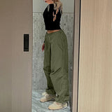 Znbbw Hippie Cargo Pants Streetwear Y2K Punk Low Waist Loose Sweatpants Solid White Wide Leg Joggers Fashion Baggy Trousers