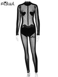 znbbw Autumn Sexy Mesh Patchwork Jumpsuit Club Outfit For Women 2023 Long Sleeve See Through One Pieces Female Casual Jumpsuit