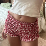 Znbbw Fairy Grunge Plaid Lingerie Shorts Elastic Slim Fit Bloomers Pants Women Kawaii Loungewear 90s Vintage Knickers Bottom