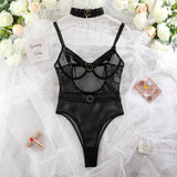 Znbbw Sensual Lingerie Mesh Bodysuit Transparent Erotic Bodys With Necklace See Through Pornographic Costumes For Sex Tights