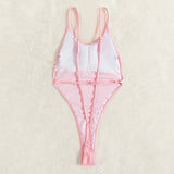 Znbbw Backless Thongs Swimsuit Sexy One Piece Monokini Brazilian Bathing Suit High Leg Bikinis Beachwear Light Pink Body