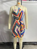 Znbbw 2023 Women Printed Suspender Dress Thin Shoulder Strap Sexy Sleeveless Slim Mini Dress F42