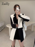 znbbw 2023 Herfst Oversize Volledige Mouw Vrouwen Lange Blazer Kantoor Dame Zwart Wit Patchwork Pak Blazer Werk Vrouwelijke Kleding Jas