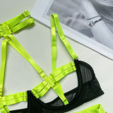 Znbbw Female Lingerie Porn Sexy Costume Hollow Out Bandage Halter Bra Thongs With Belt Stocking Neon You Can See Underwear