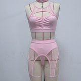 Znbbw Sexy Female Lingerie Fishing Net Patchwork Women's Underwear 4-Pieces Fancy Intimate Bra And Panty Garters Exotic Sets 914