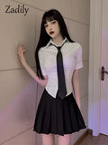 znbbw 2023 Summer Sexy Slim Short Sleeve White Shirt Women Button Tie Ladies Blouse Office Cosplay New In Female Clothing Tops