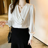 Znbbw Solid Office Lady V-Neck Chiffon Blouse Shirt Women Tops Blusas Mujer De Moda 2023 Long Sleeve Blouse Women Blusa G934