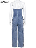 znbbw Summer Sexy Fashion Jumpsuit Club Outfit For Women 2023 Strapless Hollow Holes Sto Denim Jumpsuite Women Mujer