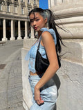 Znbbw Sexy Y2K Lace Up Mesh Bandage Crop Top For Women Summer New Office Lady Streetwear Slim Wild Solid See Through Camisole