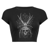 Znbbw web collection print top gothic y2k baby tee summer women's cropped top 90s retro hip hop street black o neck top women