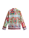 Znbbw Spring 2023 Women Vintage Print Shirt Long Sleeve Single Breasted Blouse Chic Female Satin Tops Blusas Mujer 202306