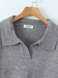 Znbbw TRAF Women Large Turn-Down Collar Knitted Sweater Slit Cuffs Autumn Winter Ladies V-Neck Loose Knitted Sweater Tops