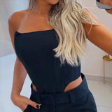 Znbbw 2 Piece Set Women Sexy Fashion Solid Sleeveless Backless Lace Up Tube Top Loose With Pockets Cargo Pants Sets Streetwear