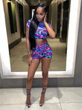 znbbw Summer Sexy Stripped Print Crop Top And Shorts Sets Club Outfit For Women 2023 Short Sleeve 2 Two Piece Sets Female