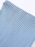 Znbbw Vintage Solid Blue Midi Skirts Women Spring Summer High Waist Elegant Knit Skirt