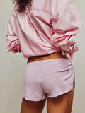 Znbbw Kawaii Low Waist Side Slit Micro Shorts Elastic Waist Fitted Split Mini Shorts Slim Fit Pajama Bottoms Comfy Loungewear