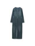 Znbbw TRAF Women Denim Dress Back With Zipper Spring Elegant Dresses For Women Round Neck Dress