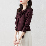 Znbbw Fashion Ruffles Long Sleeve Shirts Women Elegant Office Lady Satin Blouses Female Basic Tops Blusas Mujer De Moda 2023