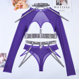 Znbbw Sexy Lingerie Sexual Costume Cut Out Porn Transparent Exotic t-Shirts Gothic Sensual Accessories 4-Piece Garter Belt