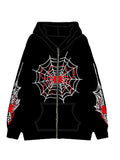 Znbbw Women's Halloween Casual Hooded Coat Long Sleeve Spider Web Print Zip Up Hoodie with Pockets