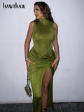 Znbbw Women Sleeveless Party Club Evening Bodycon Green Split Long Dress 2023 Summer Clothes Wholesale Items For Business