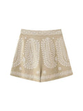 Znbbw TRAF Women 2023 Summer Chic Fashion Contrast Embroidery High Waist Shorts Vintage Female Short Pants Women