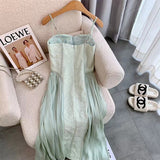 znbbw Green Sexy Spaghetti Straps Tube Dresses Women 2023 Sweet Bodycon Midi Mesh Dress Elegant Club Party Evening Cami Dresses