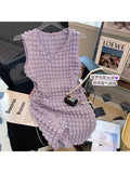 znbbw Purple Plaid Bodycon Dress for Women Waist Hollow Out V- neck Night Party Super Mini Dresses 2023 Summer Vestido Party Club