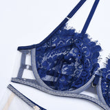 Znbbw Ruffle Lingerie Sexy Fancy Underwear Luxury Lace Sensual Transparent Bra Lace Outfit 5-Piece Thin Fine Erotic Sets