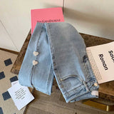 znbbw New Chic Love Button Split Jeans Women's Summer Hot Girl jeans Retro High Waist Straight Slim Flared Denim Pants Pantalon