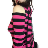 Znbbw Punk y2k Hoodie Women Striped Zipper Long Sleeve Hooded Top Cyber Core Sweatshirt Harajuku Goth 2000s Streetwear