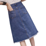 Znbbw Women High Waist Denim Skirts Fashion Chic Breasted A-Line Skirts Elegant Ladies Streetwear Tassel Casual Skirts Faldas Mujer