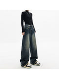 znbbw Fashion Women's High Waist Straight Streetwear Style Blue Jeans Pants Y2K Vintage Wide Leg Female Baggy Trouser Denim