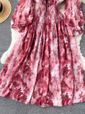 Znbbw Women Spring Autumn Winter Dress High Class Elegant Printing French Style Slim Bubble Sleeve Super Fairy Long Vestidos D2423