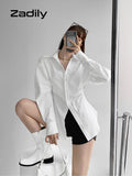 znbbw Street Style Long Sleeve Slim Waist White Shirt Women Button Up Za Shirts 2023 Summer New Fashion Tunic Blouse Clohting