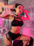 Znbbw Sexy Female Lingerie Fishing Net Patchwork Women's Underwear 4-Pieces Fancy Intimate Bra And Panty Garters Exotic Sets 914