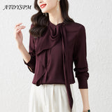Znbbw Fashion Ruffles Long Sleeve Shirts Women Elegant Office Lady Satin Blouses Female Basic Tops Blusas Mujer De Moda 2023