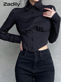 znbbw 2023 Autumn Y2K Sexy Long Sleeve Folds Women Shirt Street Gothic Button Ladies Crop Top Club Female Clothing Blouse Tops