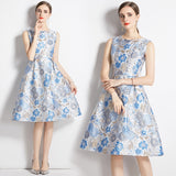 Znbbw Dress for Women 2023 Elegant High Waist Floral Sleeveless Vest Vintage Dress Above Knee Mini Tank O-Neck Club Dresses