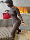 znbbw Summer Sexy Solid One Piece Yoga Jumpsuits For Women 2023 O Neck Long Sleeve Backless Mesh Hooded Knit Jumpsuit Women